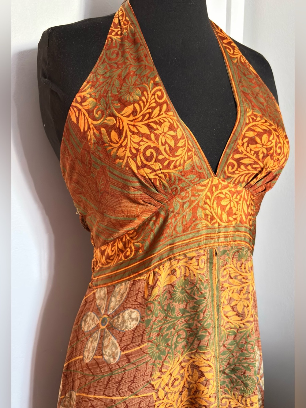 ShantiNomad Silk blend  boho maxi dress with halter collar